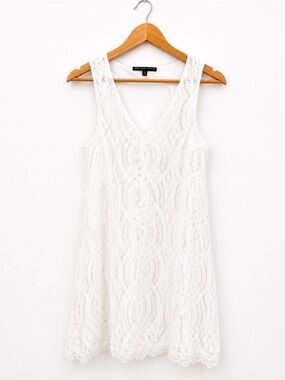Three Pink Hearts White Lace Sleeveless Dress | Open Back Detail | Size XL